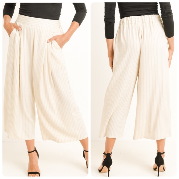Cream Pinstripe Wide Leg Pants - Picture 4 of 4